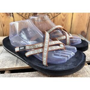 Teva Sandals Comfort Flip Flop Women's 10 Brown Aqua Strappy Camping Summer
